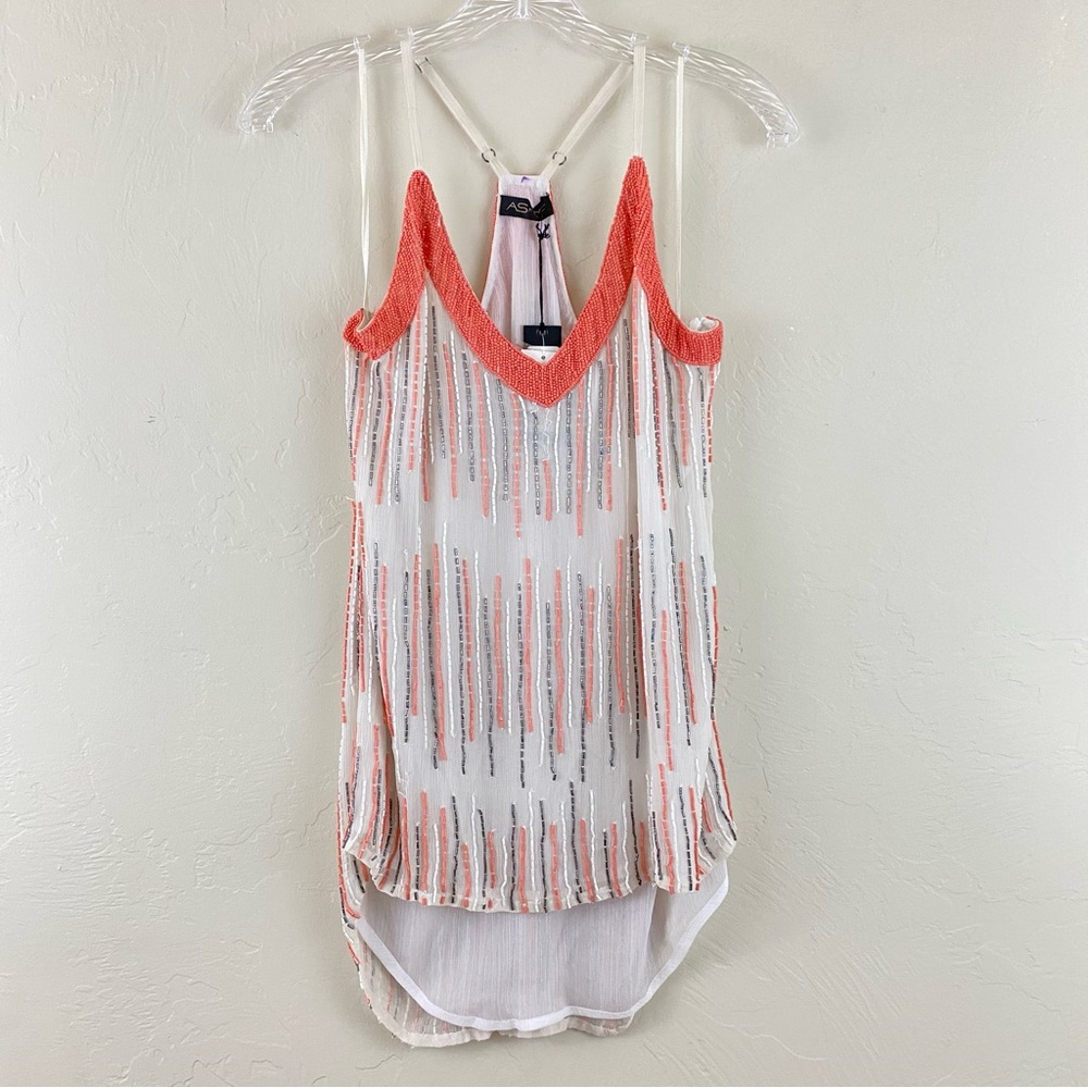 AS by DF NWT Size Small Peach White Ibiza Beaded Spaghetti Strap Camisole Blouse